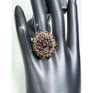 Stunning Hollycraft Garnet Cluster Adjustable Ring Size 8 Vintage Rare